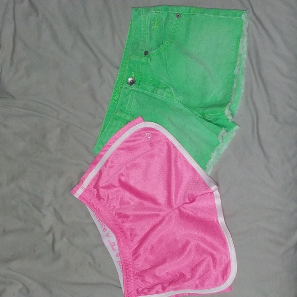 Justice neon girl shorts - 2 pairs (pink & green) Size 16